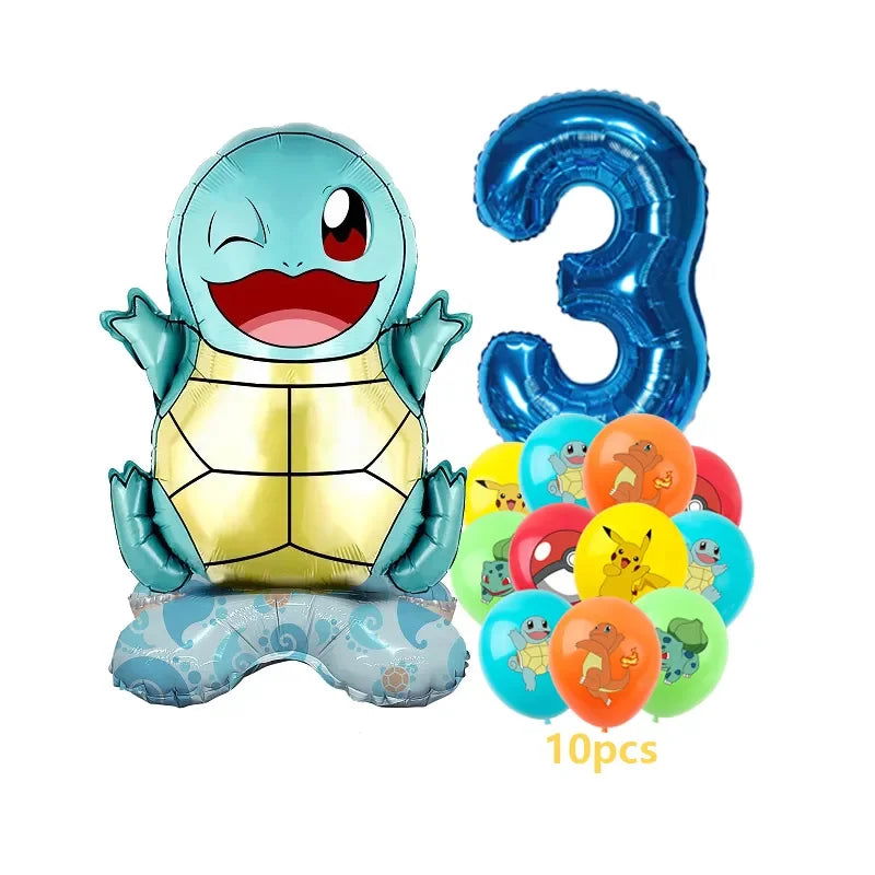 12pcs Pokemon Pikachu Balloon Set Children's Party Decoration Charmander Squirtle Bulbasaur Birthday Foil Balloon Gift Doll Toy - Slobuy