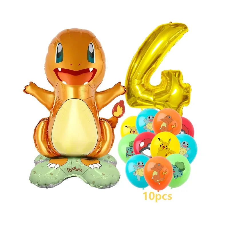 12pcs Pokemon Pikachu Balloon Set Children's Party Decoration Charmander Squirtle Bulbasaur Birthday Foil Balloon Gift Doll Toy - Slobuy