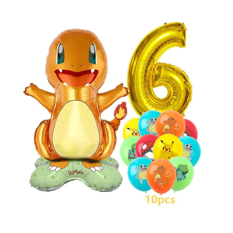12pcs Pokemon Pikachu Balloon Set Children's Party Decoration Charmander Squirtle Bulbasaur Birthday Foil Balloon Gift Doll Toy - Slobuy