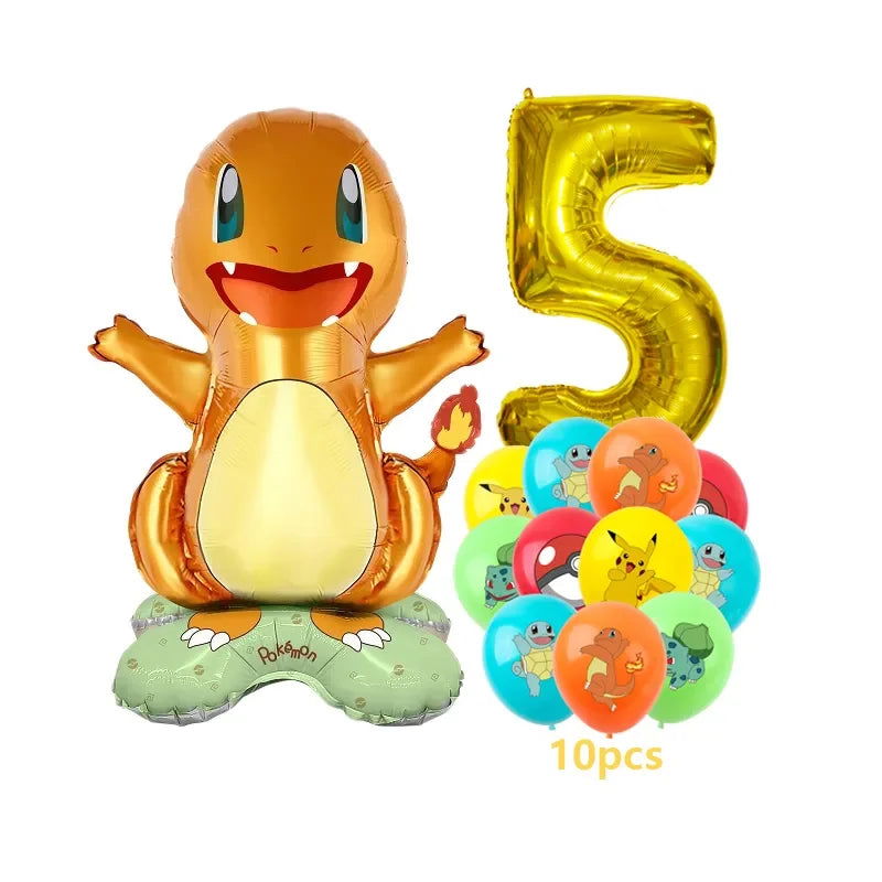 12pcs Pokemon Pikachu Balloon Set Children's Party Decoration Charmander Squirtle Bulbasaur Birthday Foil Balloon Gift Doll Toy - Slobuy
