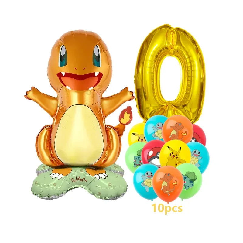 12pcs Pokemon Pikachu Balloon Set Children's Party Decoration Charmander Squirtle Bulbasaur Birthday Foil Balloon Gift Doll Toy - Slobuy