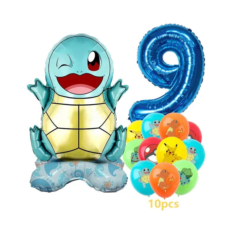 12pcs Pokemon Pikachu Balloon Set Children's Party Decoration Charmander Squirtle Bulbasaur Birthday Foil Balloon Gift Doll Toy - Slobuy