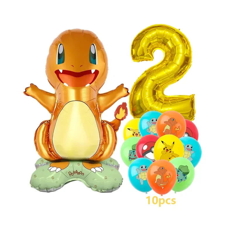 12pcs Pokemon Pikachu Balloon Set Children's Party Decoration Charmander Squirtle Bulbasaur Birthday Foil Balloon Gift Doll Toy - Slobuy
