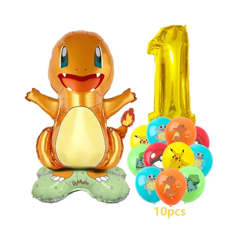 12pcs Pokemon Pikachu Balloon Set Children's Party Decoration Charmander Squirtle Bulbasaur Birthday Foil Balloon Gift Doll Toy - Slobuy