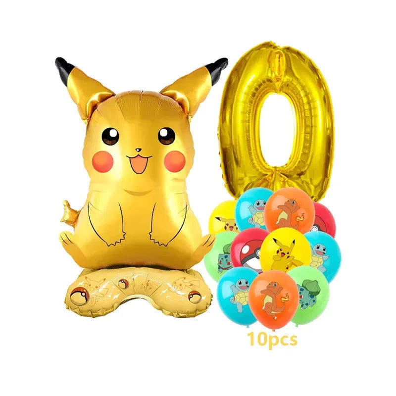 12pcs Pokemon Pikachu Balloon Set Children's Party Decoration Charmander Squirtle Bulbasaur Birthday Foil Balloon Gift Doll Toy - Slobuy