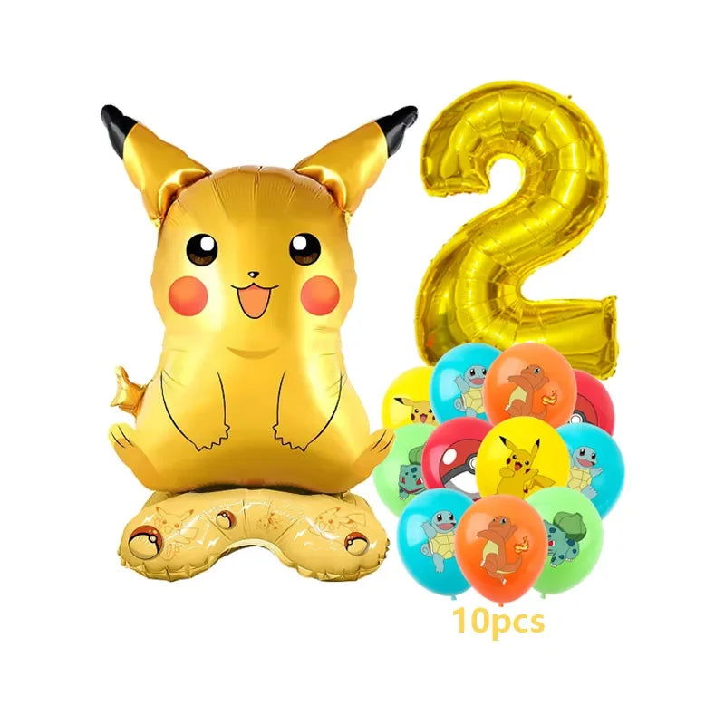 12pcs Pokemon Pikachu Balloon Set Children's Party Decoration Charmander Squirtle Bulbasaur Birthday Foil Balloon Gift Doll Toy - Slobuy