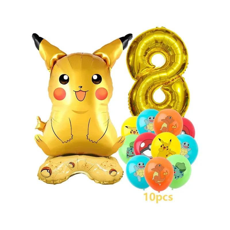 12pcs Pokemon Pikachu Balloon Set Children's Party Decoration Charmander Squirtle Bulbasaur Birthday Foil Balloon Gift Doll Toy - Slobuy