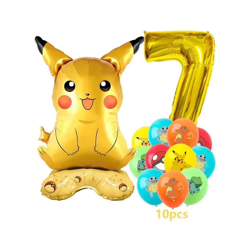 12pcs Pokemon Pikachu Balloon Set Children's Party Decoration Charmander Squirtle Bulbasaur Birthday Foil Balloon Gift Doll Toy - Slobuy