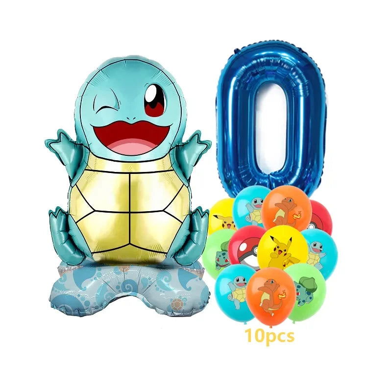 12pcs Pokemon Pikachu Balloon Set Children's Party Decoration Charmander Squirtle Bulbasaur Birthday Foil Balloon Gift Doll Toy - Slobuy