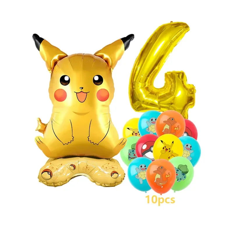 12pcs Pokemon Pikachu Balloon Set Children's Party Decoration Charmander Squirtle Bulbasaur Birthday Foil Balloon Gift Doll Toy - Slobuy