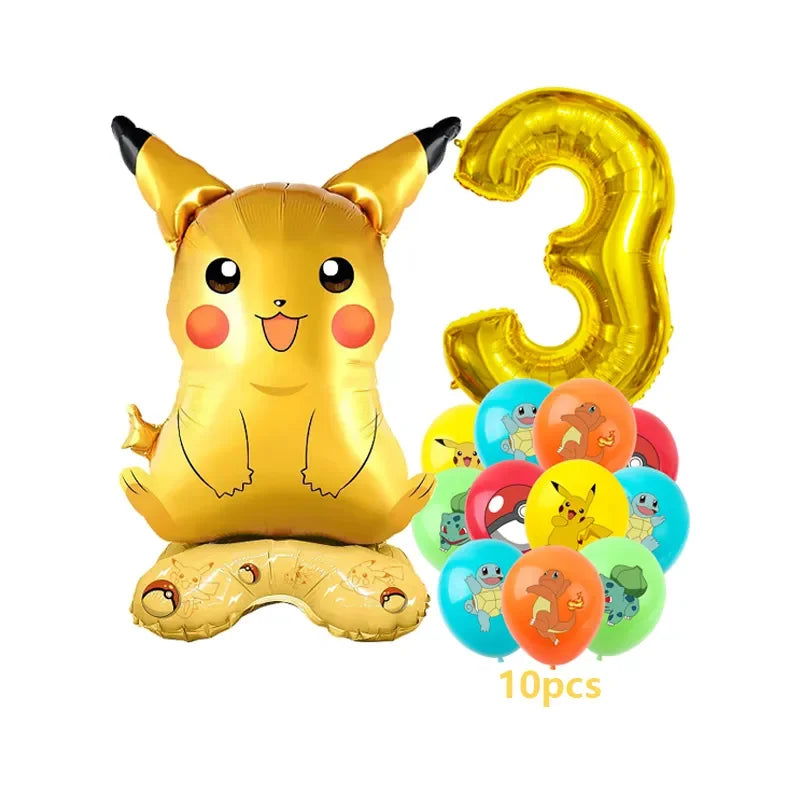 12pcs Pokemon Pikachu Balloon Set Children's Party Decoration Charmander Squirtle Bulbasaur Birthday Foil Balloon Gift Doll Toy - Slobuy