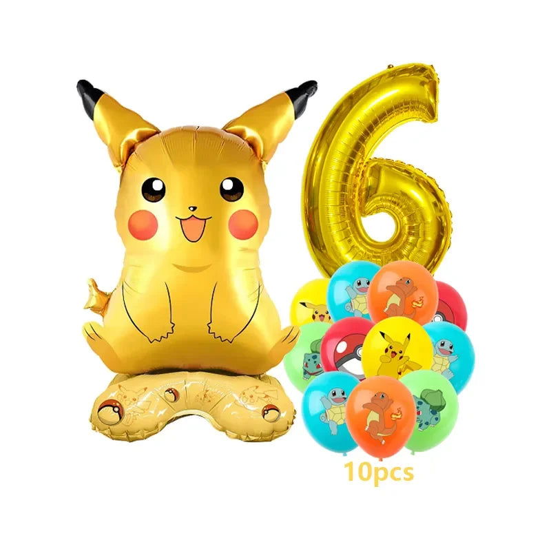 12pcs Pokemon Pikachu Balloon Set Children's Party Decoration Charmander Squirtle Bulbasaur Birthday Foil Balloon Gift Doll Toy - Slobuy