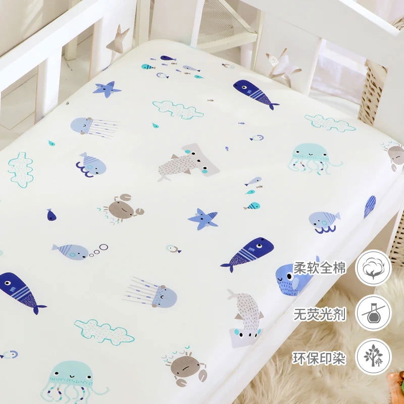 130cm*70cm Cotton Crib Fitted Sheets Soft Baby Bed Mattress Covers Printed Newborn Infant Bedding Set Kids Mini Cot Sheet - Slobuy