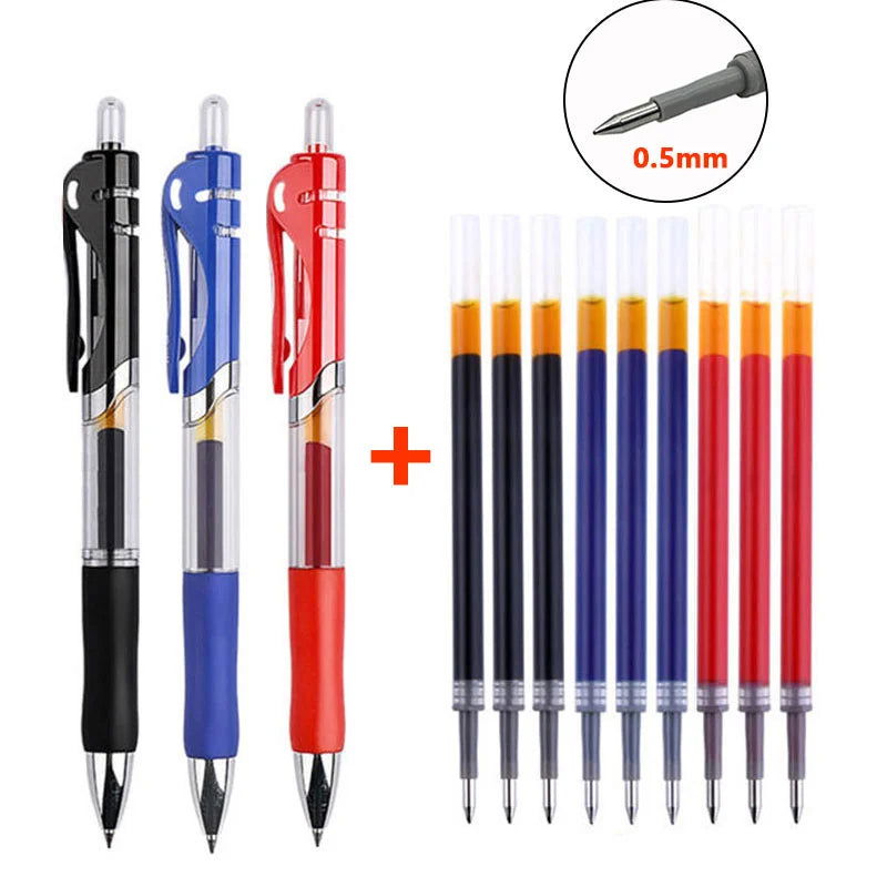 13Pcs Set Ballpen Retractable Gel Pens Black Red Blue Ink 0.5mm Ballpoint Replaceable Refills Office School Supplies Stationery - Slobuy