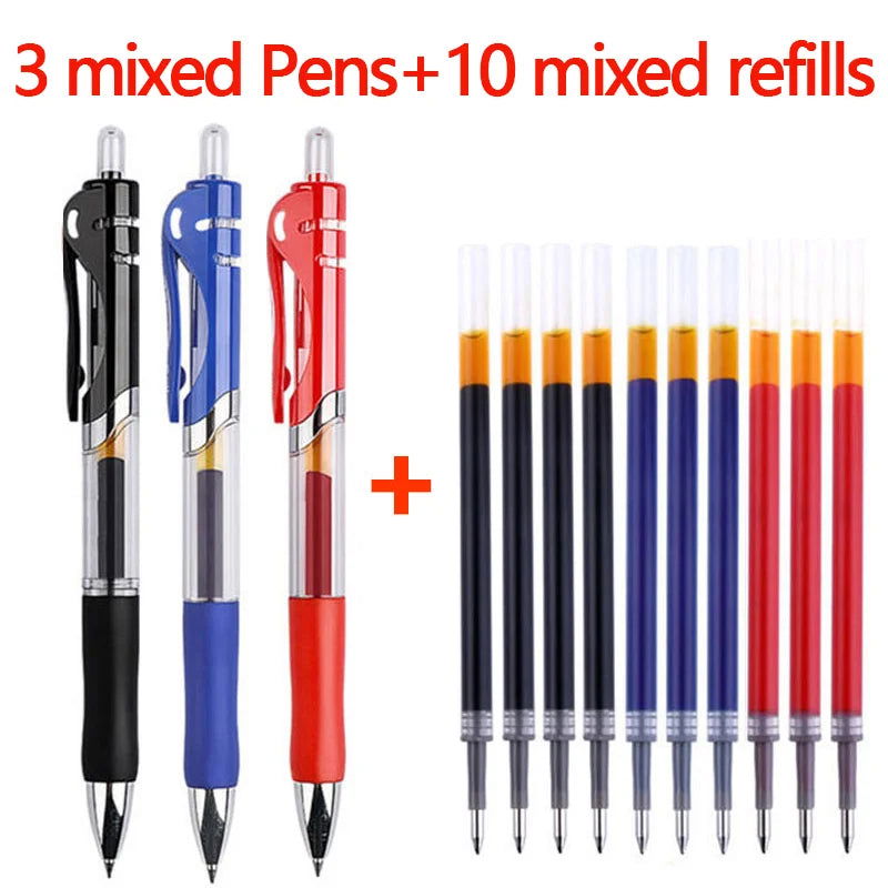 13Pcs Set Ballpen Retractable Gel Pens Black Red Blue Ink 0.5mm Ballpoint Replaceable Refills Office School Supplies Stationery - Slobuy