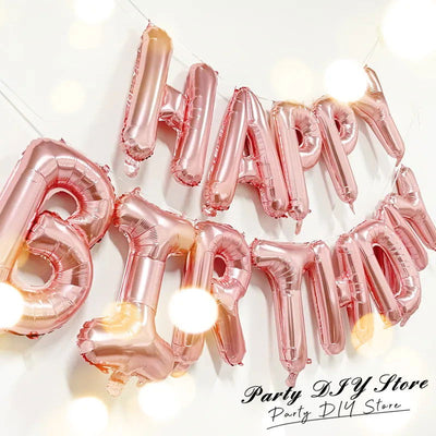 13pcs Birthday Balloon Rose Gold Color Foil Letter Balloons Set Happy Birthday Decoration Globos Kids Party Supplies - Slobuy