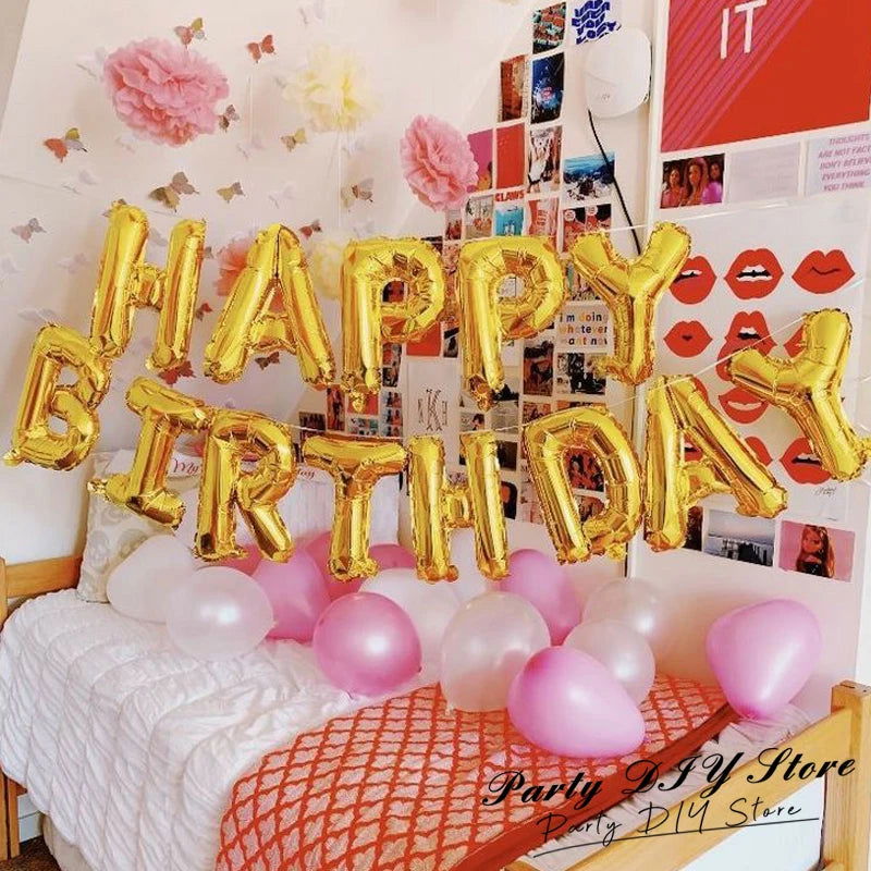 13pcs Birthday Balloon Rose Gold Color Foil Letter Balloons Set Happy Birthday Decoration Globos Kids Party Supplies - Slobuy
