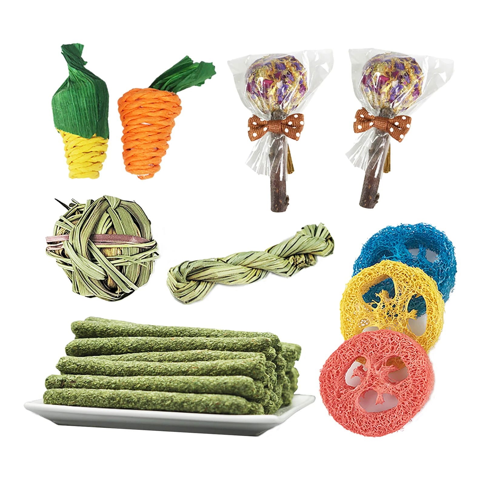 14Pcs Guinea Pig Rabbit Chew Toys Tooth Cleaning Toy for Bunny Hamster Molar Toys for Teeth Health Rabbit Accessories - Slobuy