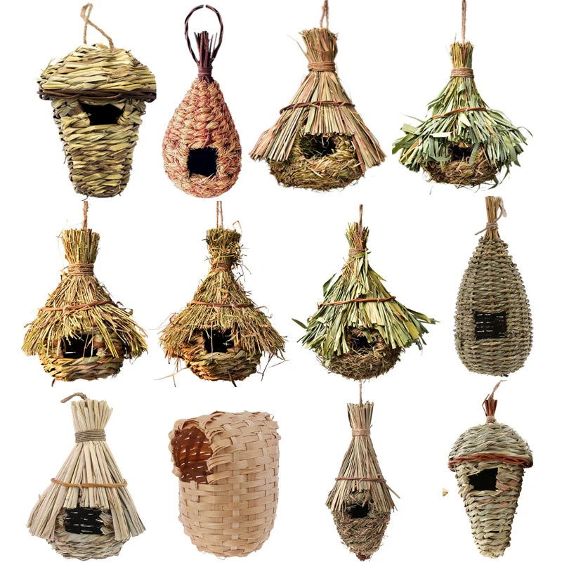 14Styles Birds Nest Bird Cage Natural Grass Egg Cage Bird House Outdoor Decorative Weaved Hanging Parrot Nest Houses Pet Bedroom - Slobuy
