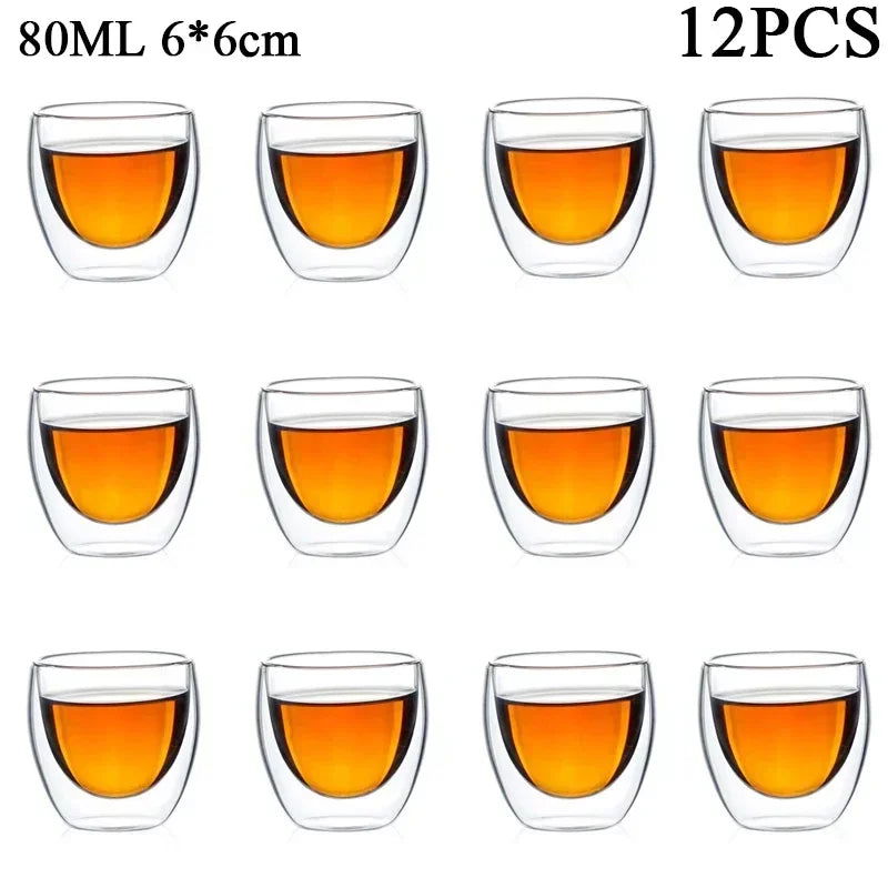 80ML/150ML 2-18PCS Double Wall Glass Kung Fu Tea Cup Transparent Coffee Milk Water Mug High Borosilicate Glass Drinkware Tea Set - Slobuy