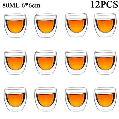 80ML/150ML 2-18PCS Double Wall Glass Kung Fu Tea Cup Transparent Coffee Milk Water Mug High Borosilicate Glass Drinkware Tea Set - Slobuy