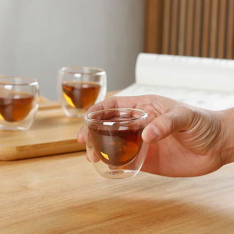 80ML/150ML 2-18PCS Double Wall Glass Kung Fu Tea Cup Transparent Coffee Milk Water Mug High Borosilicate Glass Drinkware Tea Set - Slobuy