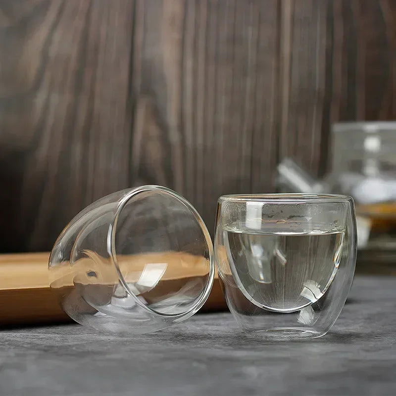 80ML/150ML 2-18PCS Double Wall Glass Kung Fu Tea Cup Transparent Coffee Milk Water Mug High Borosilicate Glass Drinkware Tea Set - Slobuy