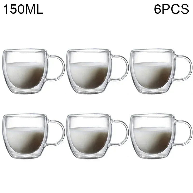 80ML/150ML 2-18PCS Double Wall Glass Kung Fu Tea Cup Transparent Coffee Milk Water Mug High Borosilicate Glass Drinkware Tea Set - Slobuy