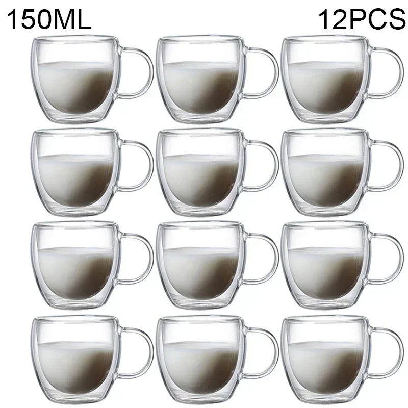 80ML/150ML 2-18PCS Double Wall Glass Kung Fu Tea Cup Transparent Coffee Milk Water Mug High Borosilicate Glass Drinkware Tea Set - Slobuy