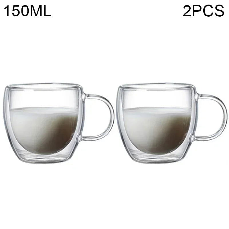 80ML/150ML 2-18PCS Double Wall Glass Kung Fu Tea Cup Transparent Coffee Milk Water Mug High Borosilicate Glass Drinkware Tea Set - Slobuy