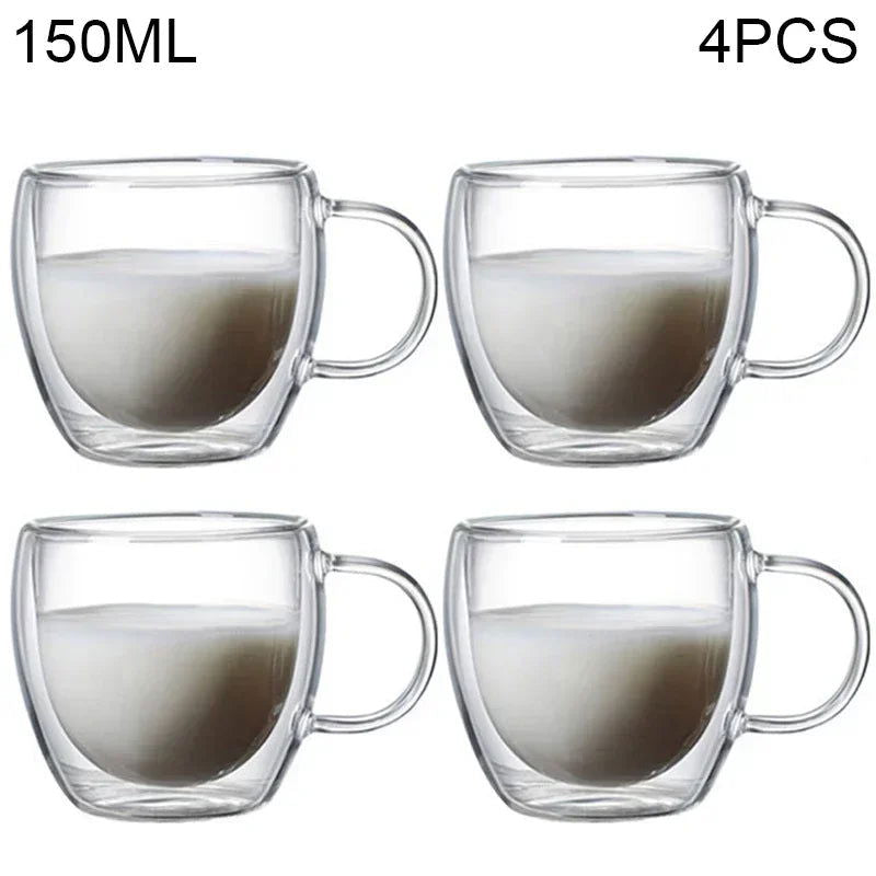 80ML/150ML 2-18PCS Double Wall Glass Kung Fu Tea Cup Transparent Coffee Milk Water Mug High Borosilicate Glass Drinkware Tea Set - Slobuy