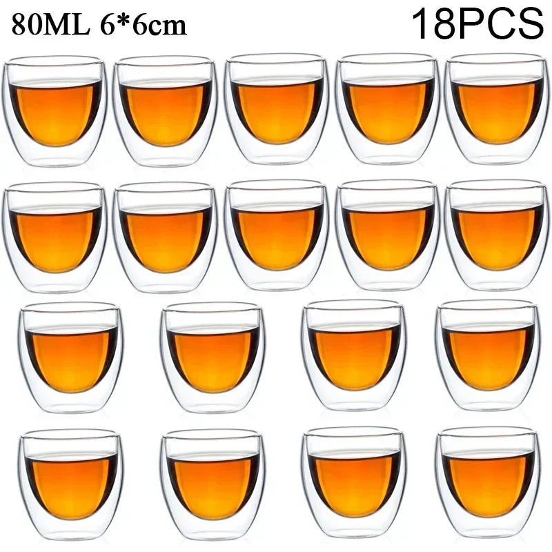 80ML/150ML 2-18PCS Double Wall Glass Kung Fu Tea Cup Transparent Coffee Milk Water Mug High Borosilicate Glass Drinkware Tea Set - Slobuy