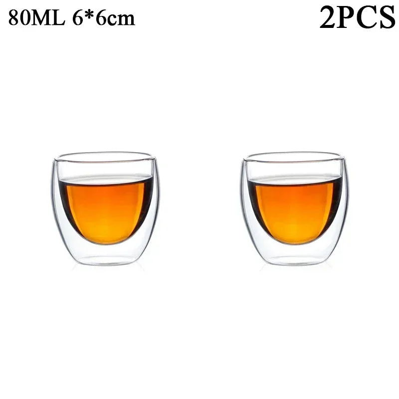 80ML/150ML 2-18PCS Double Wall Glass Kung Fu Tea Cup Transparent Coffee Milk Water Mug High Borosilicate Glass Drinkware Tea Set - Slobuy