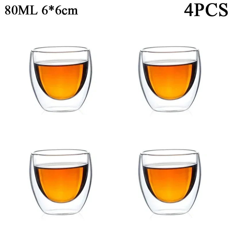 80ML/150ML 2-18PCS Double Wall Glass Kung Fu Tea Cup Transparent Coffee Milk Water Mug High Borosilicate Glass Drinkware Tea Set - Slobuy