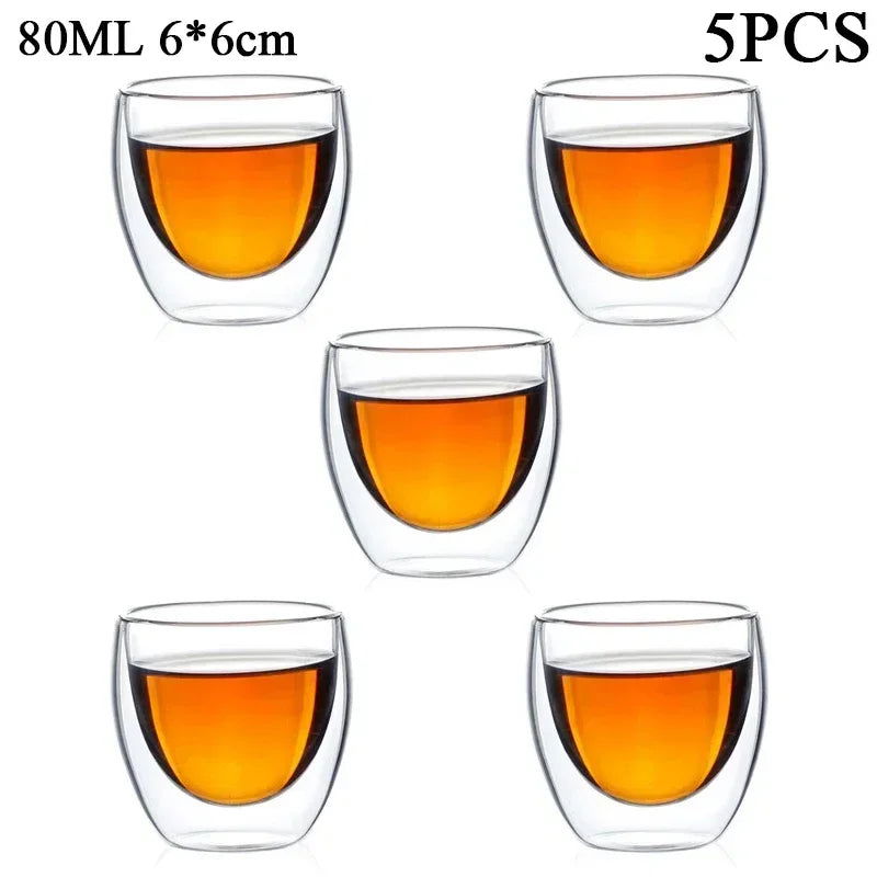 80ML/150ML 2-18PCS Double Wall Glass Kung Fu Tea Cup Transparent Coffee Milk Water Mug High Borosilicate Glass Drinkware Tea Set - Slobuy