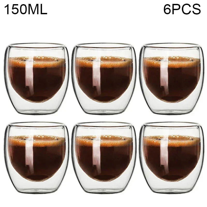 80ML/150ML 2-18PCS Double Wall Glass Kung Fu Tea Cup Transparent Coffee Milk Water Mug High Borosilicate Glass Drinkware Tea Set - Slobuy