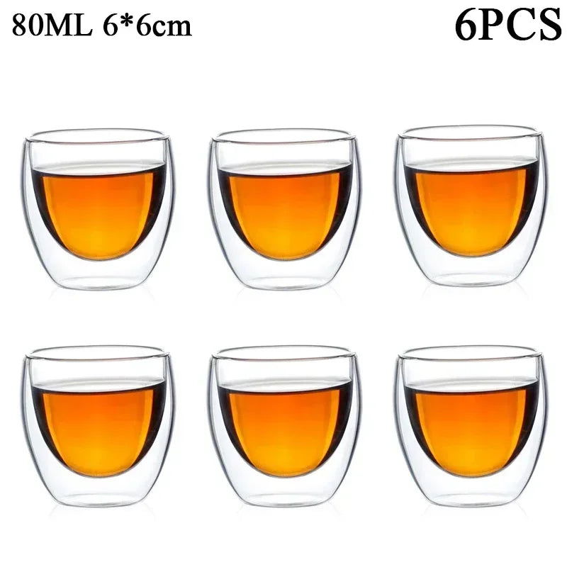 80ML/150ML 2-18PCS Double Wall Glass Kung Fu Tea Cup Transparent Coffee Milk Water Mug High Borosilicate Glass Drinkware Tea Set - Slobuy