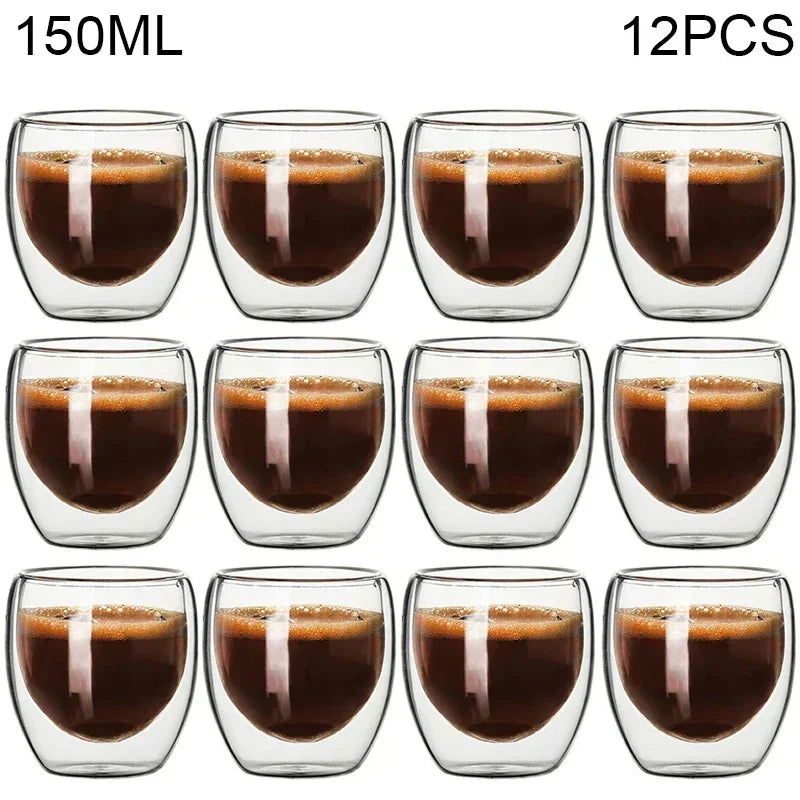 80ML/150ML 2-18PCS Double Wall Glass Kung Fu Tea Cup Transparent Coffee Milk Water Mug High Borosilicate Glass Drinkware Tea Set - Slobuy