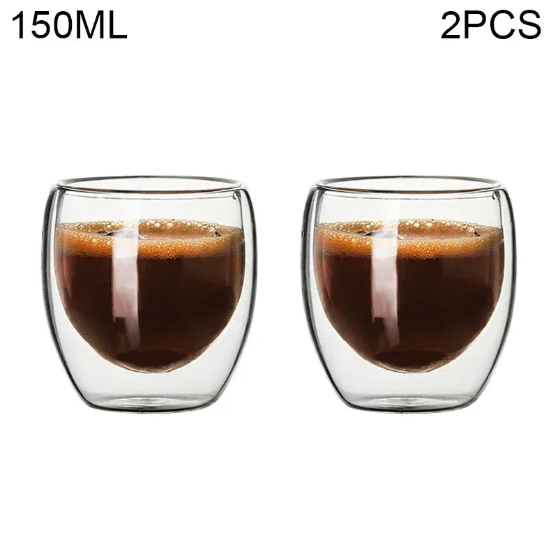 80ML/150ML 2-18PCS Double Wall Glass Kung Fu Tea Cup Transparent Coffee Milk Water Mug High Borosilicate Glass Drinkware Tea Set - Slobuy