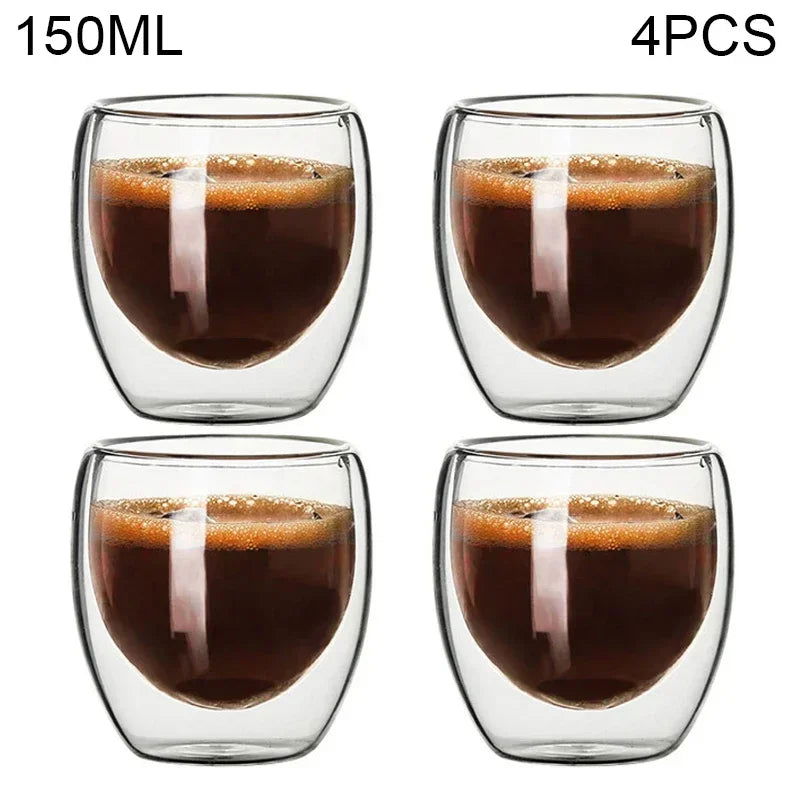 80ML/150ML 2-18PCS Double Wall Glass Kung Fu Tea Cup Transparent Coffee Milk Water Mug High Borosilicate Glass Drinkware Tea Set - Slobuy