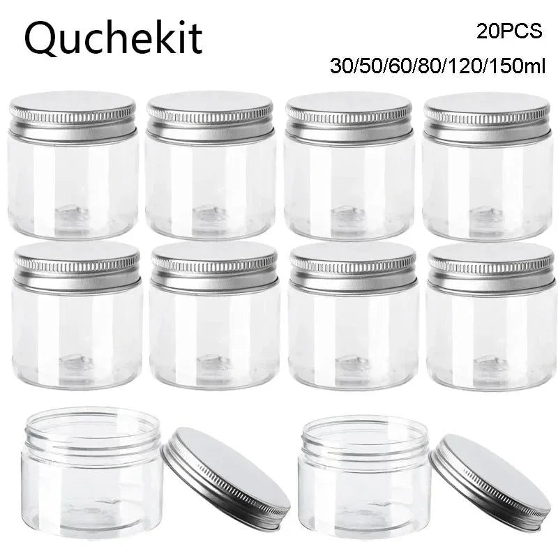 20Pcs 30/50/60/80/120/150ml Storage Jars With Lids Aluminum Round Canister Empty Plastic Cosmetic Jars Food Travel Bottle Pot - Slobuy