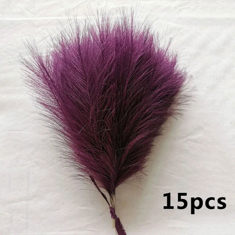 15pcs Artificial Pampas Grass Flower Bouquet For Home Wedding Decoration DIY Party Bedroom Fake Plant Flowers Vase Decor Reed - Slobuy