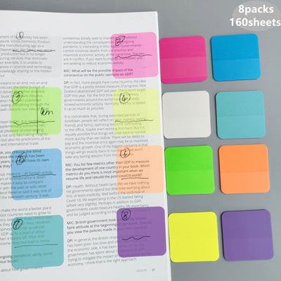 160 Sheets 8Colors Transparent Sticky Notes Scrapes Stickers Note Pads Paper Clear Notepad School Stationery Office Supplies - Slobuy