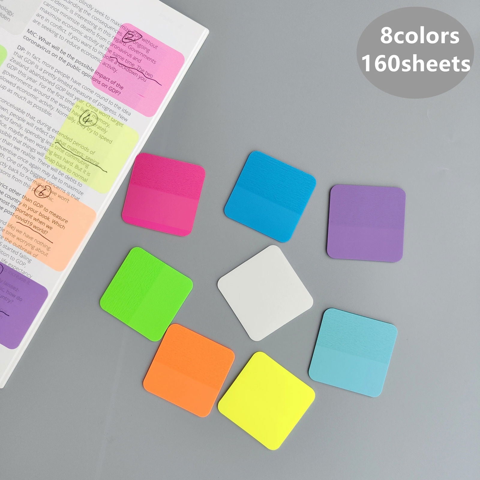 160 Sheets 8Colors Transparent Sticky Notes Scrapes Stickers Note Pads Paper Clear Notepad School Stationery Office Supplies - Slobuy