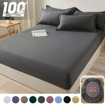 100% Cotton Fitted Bed Sheet with Elastic Band Skin-friendly Mattress Cover for Single Double King Queen Bed 140/150/160x200  침대 - Slobuy