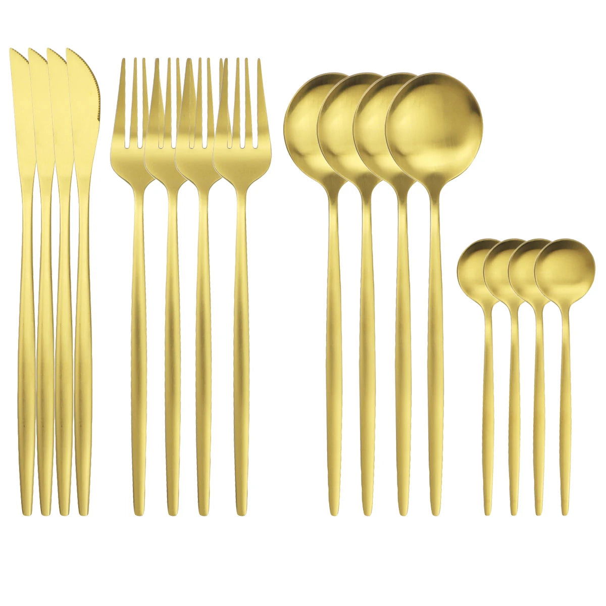 16Pcs Gold Matte Cutlery Set Knife Fork Spoons Dinnerware Set Stainless Steel Tableware Western Flatware Kitchen Silverware Set - Slobuy