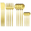 16Pcs Gold Matte Cutlery Set Knife Fork Spoons Dinnerware Set Stainless Steel Tableware Western Flatware Kitchen Silverware Set - Slobuy