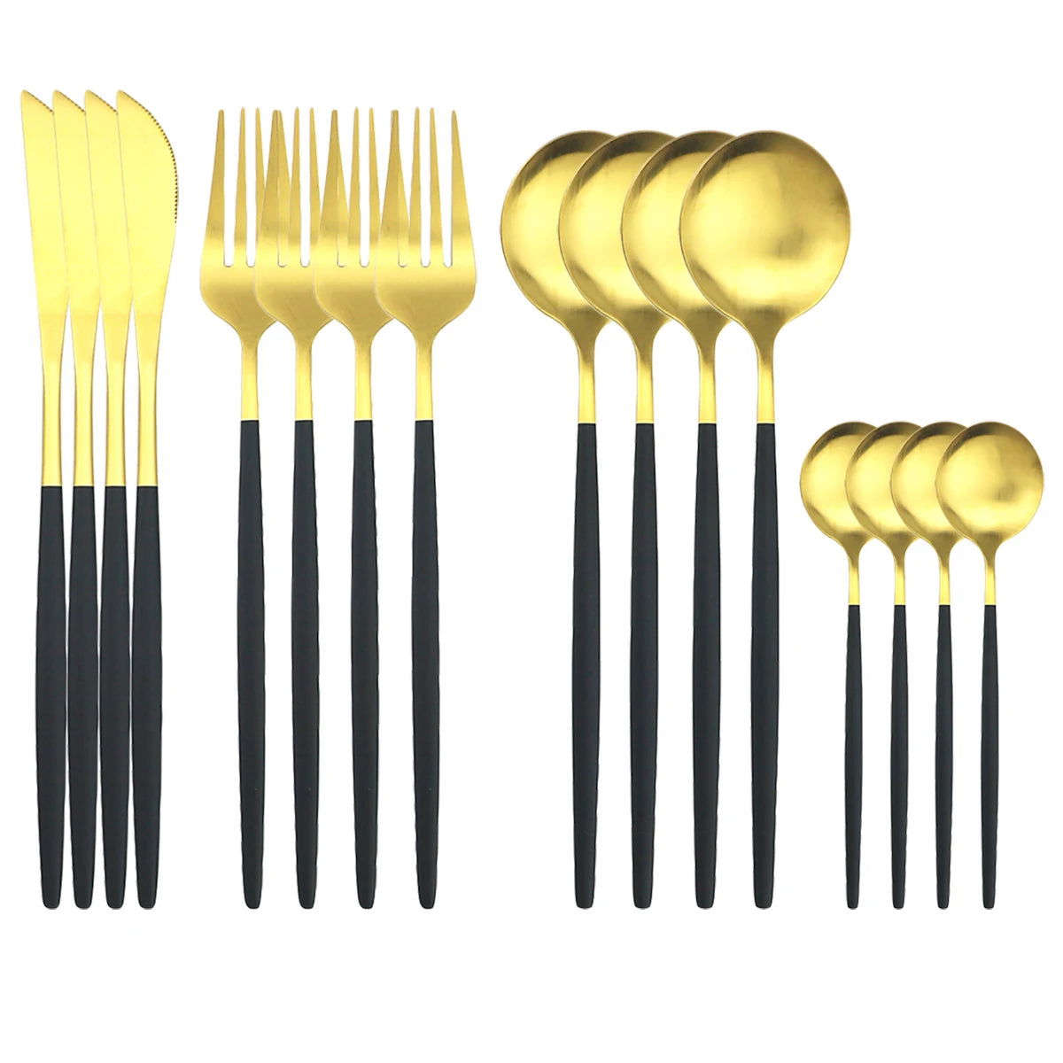 16Pcs Gold Matte Cutlery Set Knife Fork Spoons Dinnerware Set Stainless Steel Tableware Western Flatware Kitchen Silverware Set - Slobuy