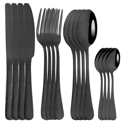 16pcs Cutlery Set Stainless Steel Dinnerware Steak Knife Fork Spoon Teaspoon Flatware Dishwasher Safe Kitchen Mirror Tableware - Slobuy