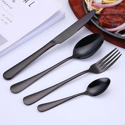 16pcs Cutlery Set Stainless Steel Dinnerware Steak Knife Fork Spoon Teaspoon Flatware Dishwasher Safe Kitchen Mirror Tableware - Slobuy